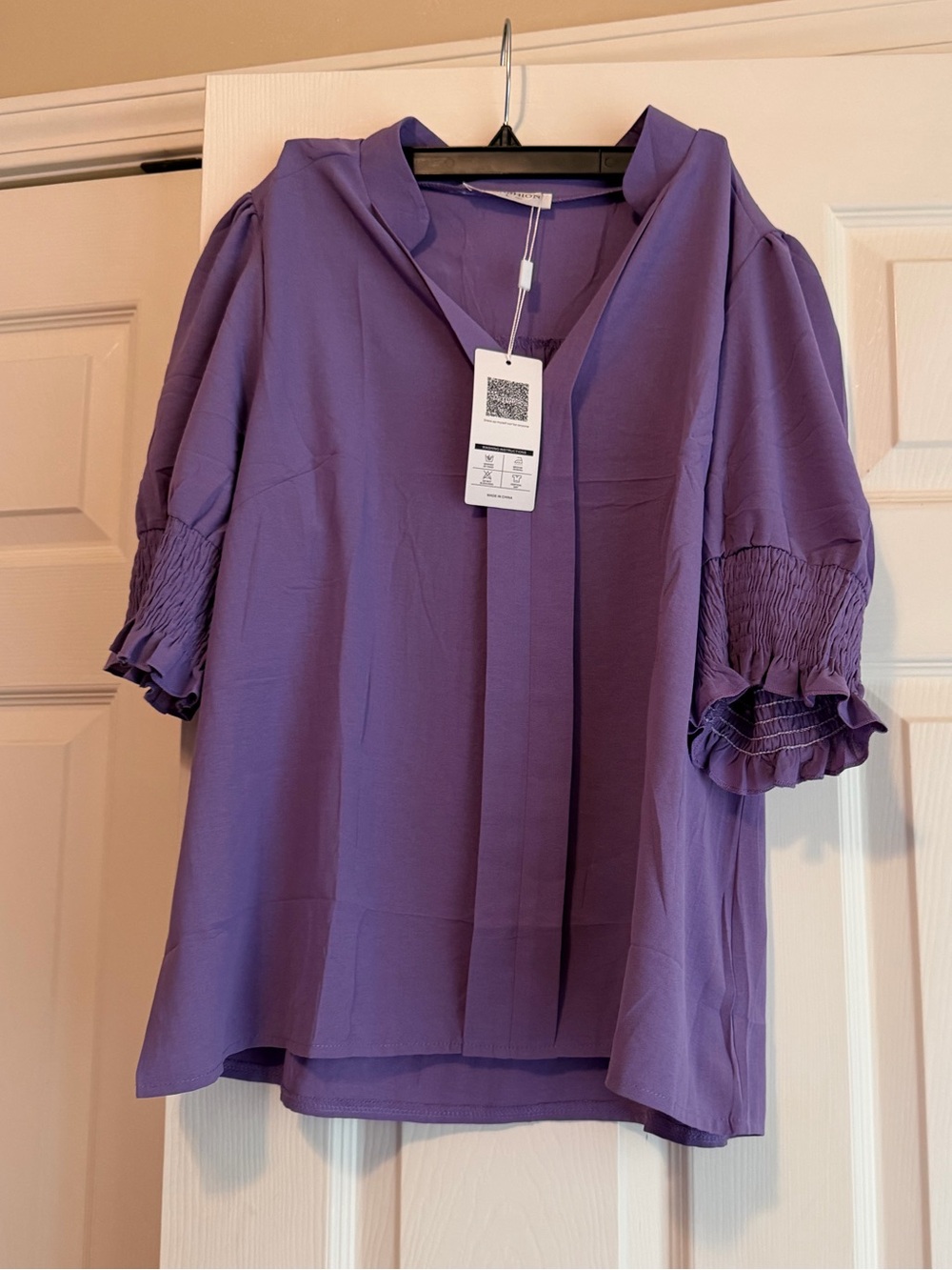 Angashion Purple Women's Smocked Sleeve Blouse